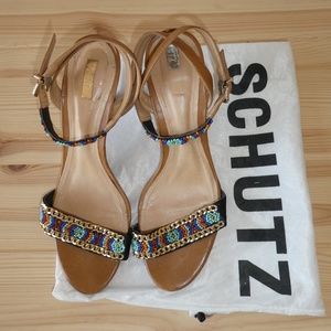 Beige Schutz Beaded Sandals - Size 8